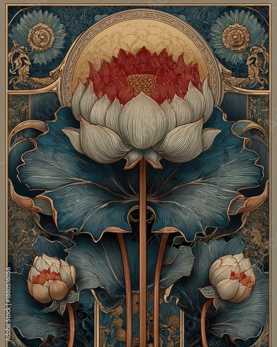 Elegant Lotus Flower Design with Intricate Floral Patterns