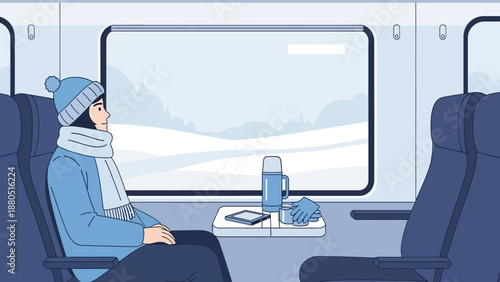 Woman Sitting Alone on Train Journey.