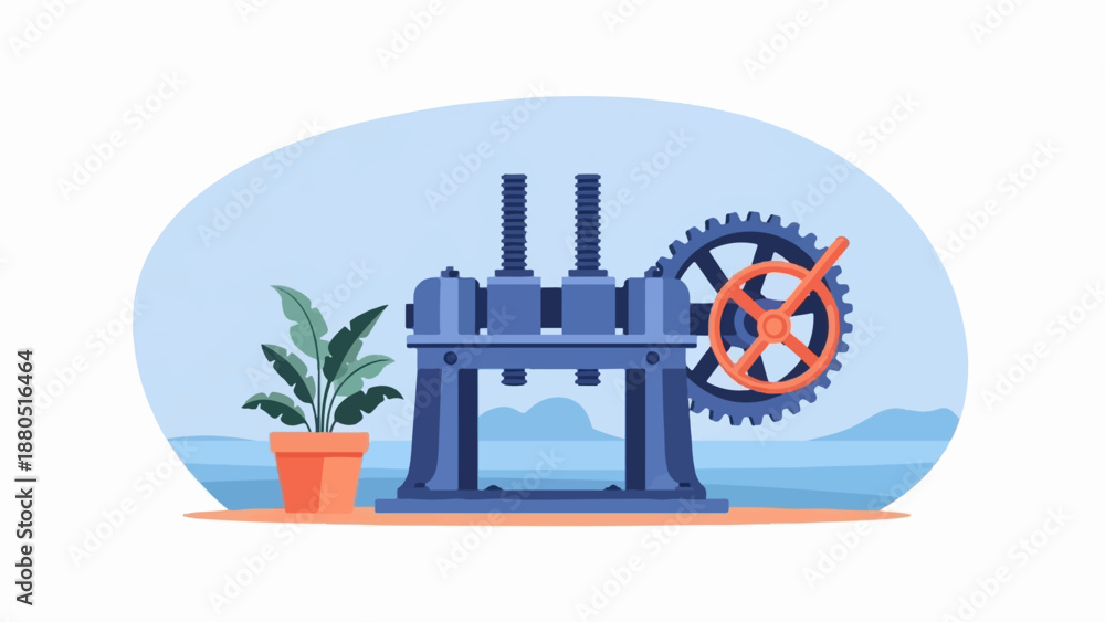 Obraz premium Mechanical device with cogwheel and potted plant in landscape