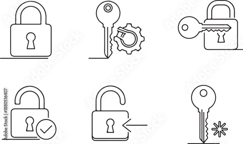 Padlock and Key Icons: Security, Access, and Solutions Isolated on white background