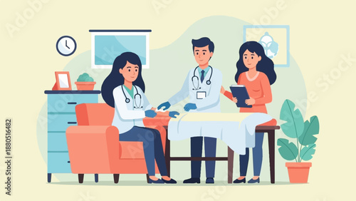 Medical examination in a clinic setting with doctors and patient