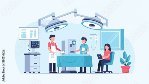 Medical professionals work in a modern operating room