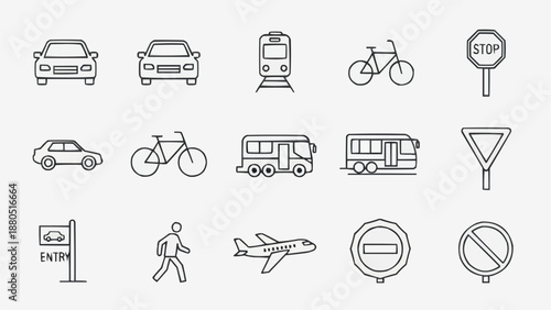 Collection of Transportation Icons and Symbols.