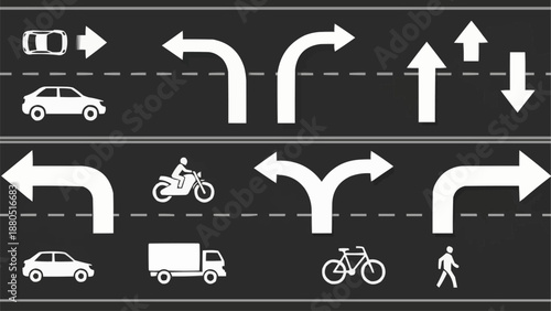 Road traffic signs and vehicles illustration.