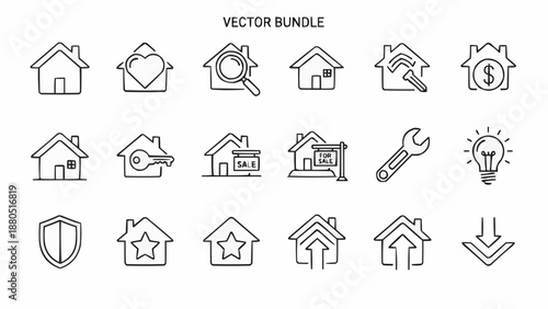 Collection of Hand Drawn House Icons and Symbols.