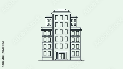 Modern Office Building Facade Outline Illustration.