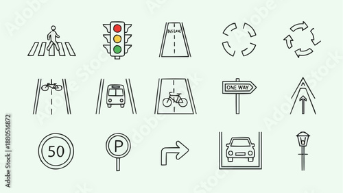 Collection of Road Signs and Traffic Symbols Icons.