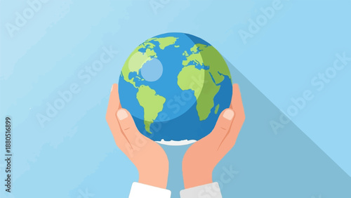 Hands cradling planet Earth, representing global care and unity