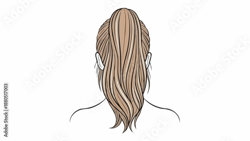 Back view of a woman with long blonde hair in a ponytail.