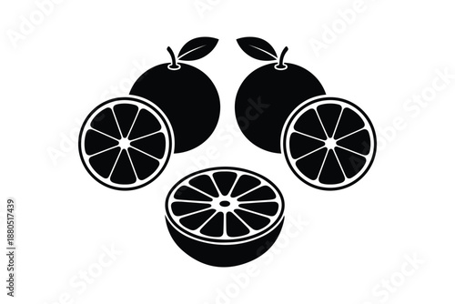 Citrus fruits with sliced pieces silhouette illustration on transparent background, ideal for food and fresh concepts.