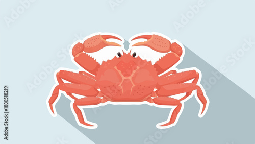 Minimalist illustration of a bright orange crab against a pale blue background