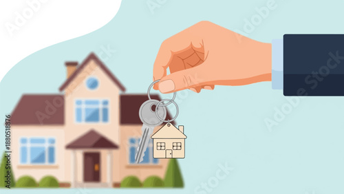 Hand holding house key, symbolizing home ownership and property transfer