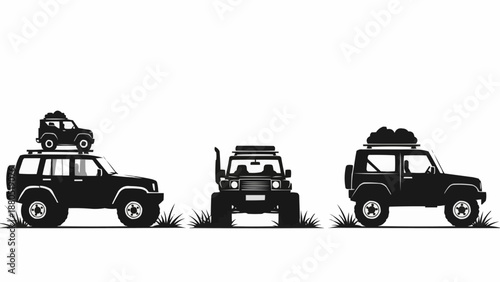 Three Off Road Vehicles Silhouettes with Luggage Racks.