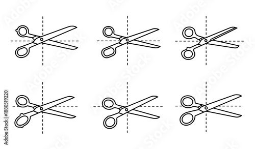 Black Scissors Cutting Paper Outline Symbols with Dotted Lines for Coupon Design