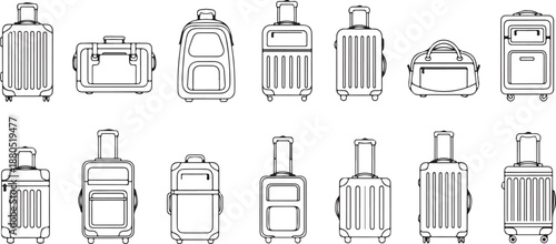 Various Luggage Types Collection Vector Icons Isolated on White Background