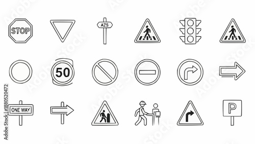 Collection of Hand Drawn Traffic Signs and Symbols.
