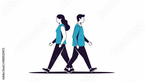 Man and Woman Walking Away From Each Other.
