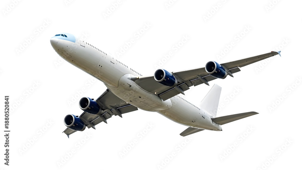 Obraz premium White airplane flying isolated on transparent background