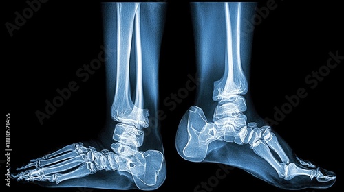 Detailed X-Ray Images of Human Foot and Ankle Showing Bones and Joints with Clear Anatomical Structure