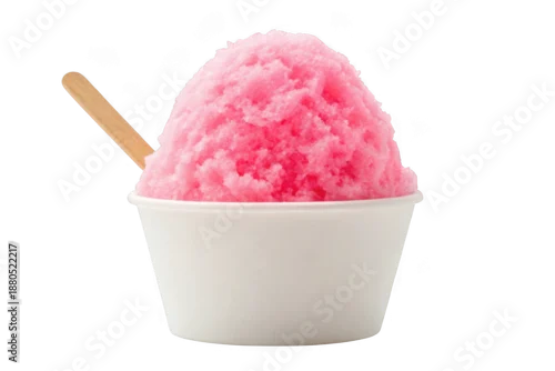 Panel kuchenny z motywem Pink shaved ice dessert in a white cup with a wooden spoon isolated on transparent background
