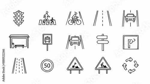 Collection of Road Traffic and Transportation Icons.