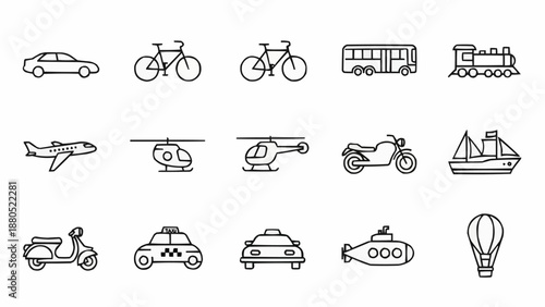 Collection of Hand Drawn Transportation Icons.