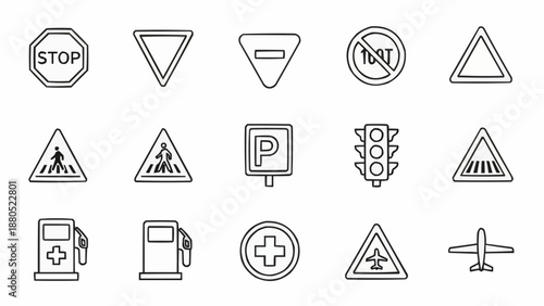 Collection of Hand Drawn Traffic Signs and Symbols.