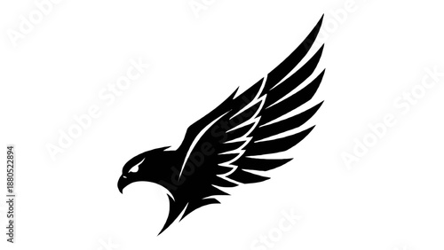 Majestic Black Eagle Head and Wing Silhouette Vector