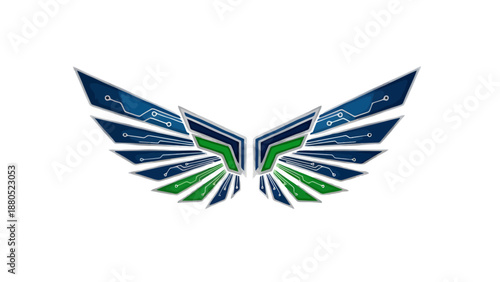Blue and Green Circuit Board Tech Wings Design
