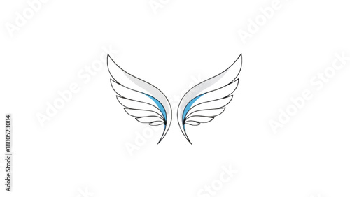 Elegant White Angel Wings with Blue Accent Vector