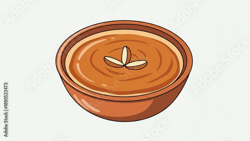 A steaming cup of tea with a tea leaf on top in a rustic clay mug on a plain background with warm lighting and a cozy atmosphere