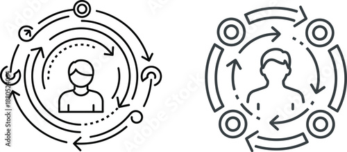 Dynamic User-Centric Process Flow Icon Illustrating Continuous Feedback Loops and Iterative Development for Business Optimization and Customer Engagement Strategies