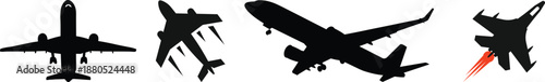 Set of black plane silhouette icon.World or international travel / traveling on an airplane flat icon for apps and websites.Aircraft icon vector set. airplane illustration sign collection. plane