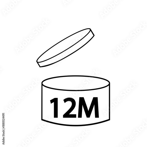 12 Month. Period after opening, PAO symbol, expiration date,Pao cosmetic icon mark 