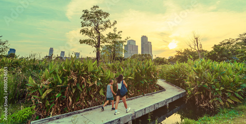 Canvas Print people visiting in Benjakitti park in Bangkok