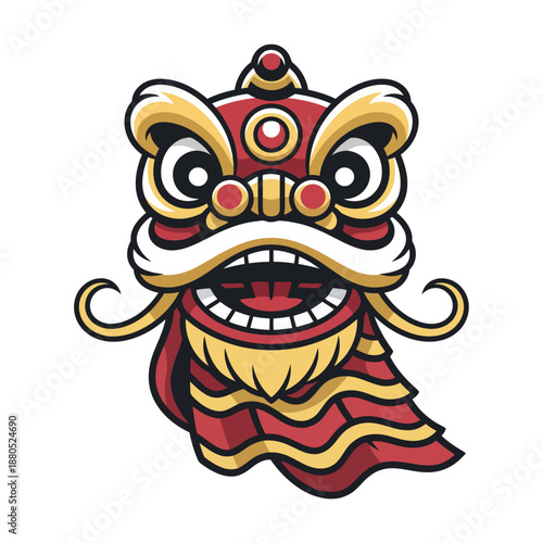 Traditional Chinese Lion Dance Head Illustration - Festive Celebration Icon