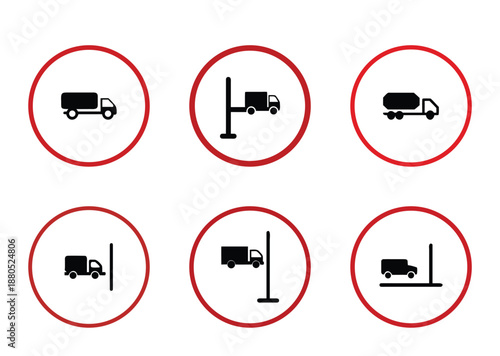 Vector illustration of truck restrictions and height limits indicated in red circles