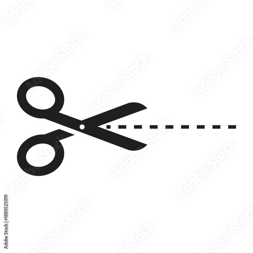 Scissors with dashed line isolated flat style design.