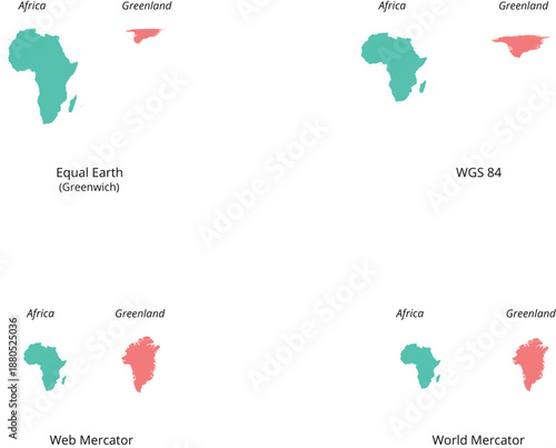 Size of Greenland compared with Africa.Comparison between Greenland and Africa in different map projections