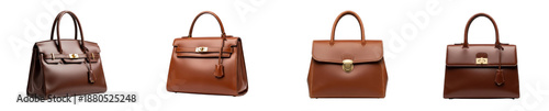 Luxury Brown Leather Handbags Collection Fashion Designer Purses PNG, transparent background
