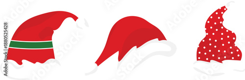 Three festive red santa hats