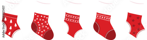 Five red christmas stockings on mantle