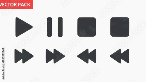 A set of multimedia control icons displayed in a grid layout on a simple background viewed from directly above, including play, pause, and navigation symbols, img_id40cy_fx.svg reference