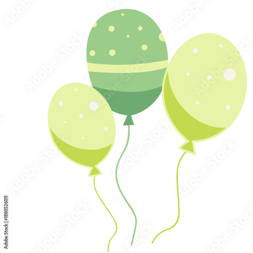 Three green balloons with yellow dots and strings icon for garden parties, eco branding, or fresh colorful celebration content.