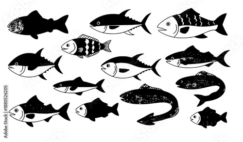 Crayon style cute fish vector doodle collection of marine animals