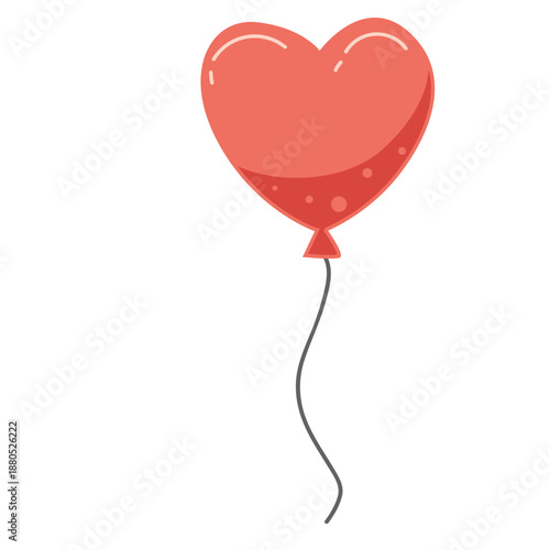 Vibrant red heart-shaped balloon with string icon for Valentine’s Day, love themes, or romantic digital content.