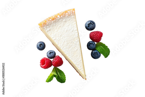 Slice of cheesecake with berries isolated on transparent background