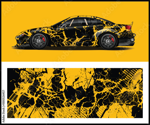 black car with yellow paint splatter design elements