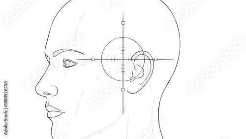 Human Head Profile with Ear Targeting Crosshairs Medical Illustration.