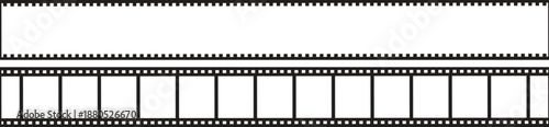 Blank horizontal strip of black and white motion picture film reel template for custom content insertion